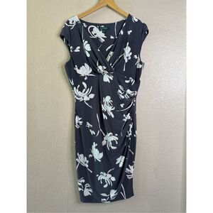 Lauren Ralph Lauren Womens Faux Wrap Dress Size 14 Gray Floral Cap Sleeve